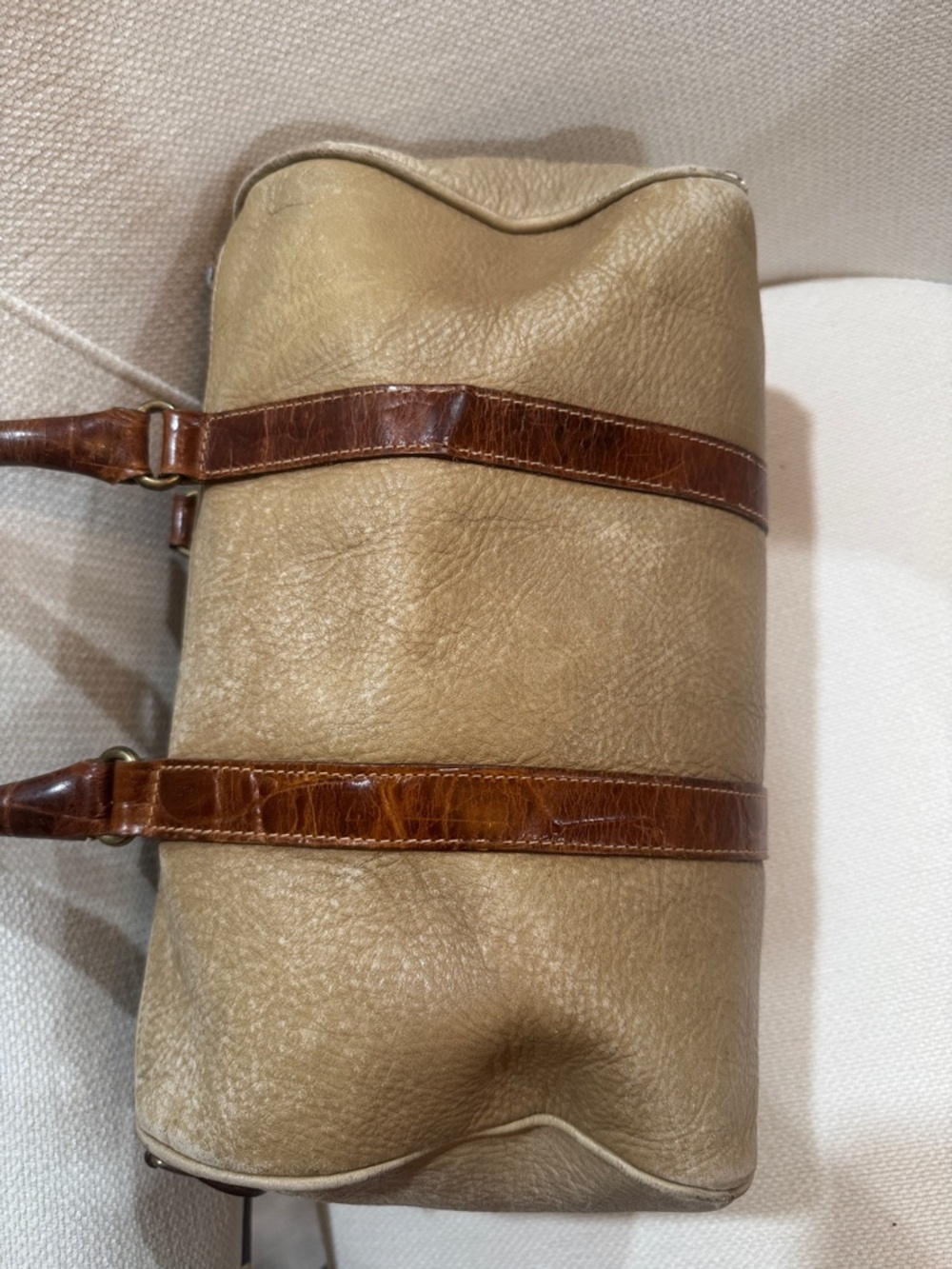 Furla Vintage Two-Tone Tan and Brown Leather Satchel Bag Rare - Picture 4 of 7